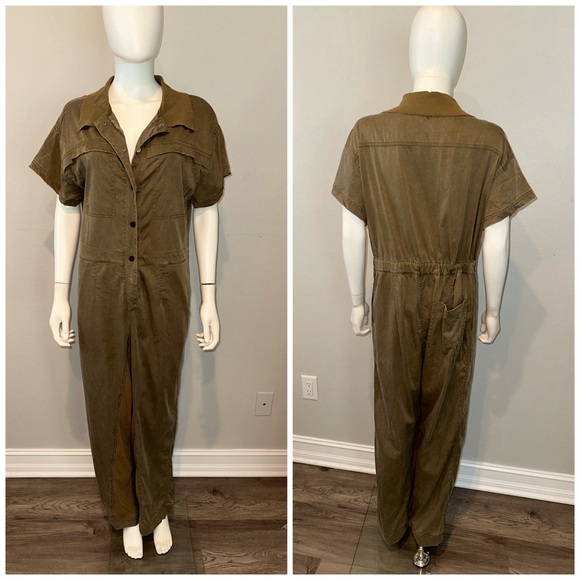Free People FP Movement *Kali* tan distressed snap front utility jumpsuit XS - Picture 5 of 11
